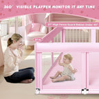 74" ×50" Large Baby Playpen, Baby Playard for Babies and Toddlers, Play Pens for Indoor & Outdoor, Sturdy Safety Play Yard with Soft Breathable Mesh, Anti-Fall, Pink
