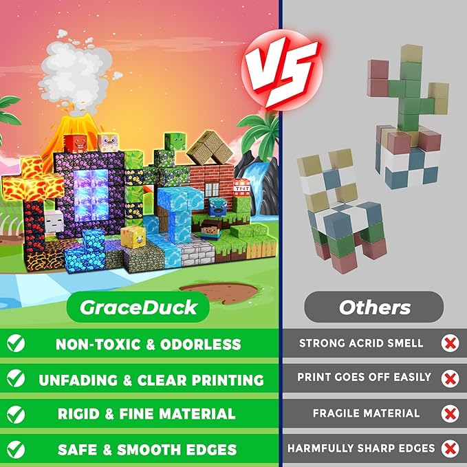 Magnetic Blocks - 150 PCS Dinosaur Volcano Forest Castle Set with Light Up Blocks - Kids Classroom Sensory Toy for Toddlers STEM, Construction Stacking Toy Kids 3+ Boys Girls Christmas Birthday Gifts