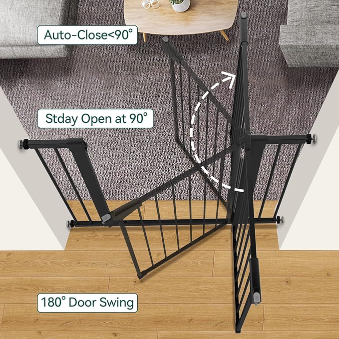 Babelio Baby Gate, 29-43" Auto-Close Easy Install Pet Gate, Extra Wide Walk Thru Child Safety Gate, 30" Tall Pressure-Mounted Metal Dog Gate for Doorways & Stairs, Black