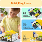PicassoTiles Magnetic Tiles Race Car Track Kit Parking Garage Expansion Pack with 2 Cars Magnet Tile Building Blocks Educational Toy Learning Kit Pretend Play Construction Set Kids Child Ages 3+ PTR07