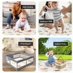 Baby Play Mat, 50 x 50 Inch Play Mat Perfect for Use Baby Playpen, Foldable Baby Foam Playmat for Floor, Portable Waterproof Activity PlayMats for Babies, Infants and Toddlers