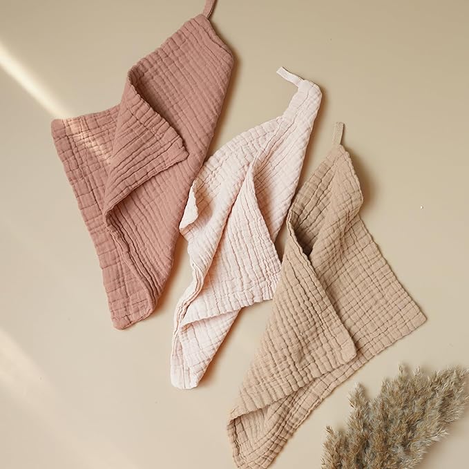 Konssy Baby Muslin Washcloths 7-Pack, 100% Cotton Baby Bath Washcloths, Soft & Absorbent Wash Cloths and Burp Cloths for Newborn Kids Girls & Boys, 11x11 inches