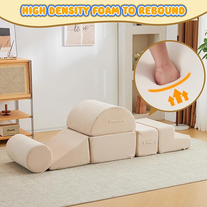 jela Foam Blocks 6Pcs Soft Play Equipment Luxury Miss Fabric, Toddler Climbing Toys Indoor Soft Play Climbing for Toddlers, Lightweight Climbing Blocks for Babies, Kids, Climb and Crawl Foam Playset