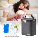 Breastmilk Cooler Bag with Ice Pack Fits 4 Baby Bottles Up to 9 Ounce, Baby Bottle Bag for Nursing Mom Daycare-Grey