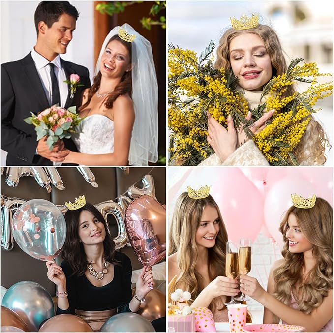 CAVETEE Mini Crown Cake Topper, Small Princess Tiara Crystal Crown Flower Bouquets Accessories for Cake Topper, Flower Arrangements and Decorations (gold)