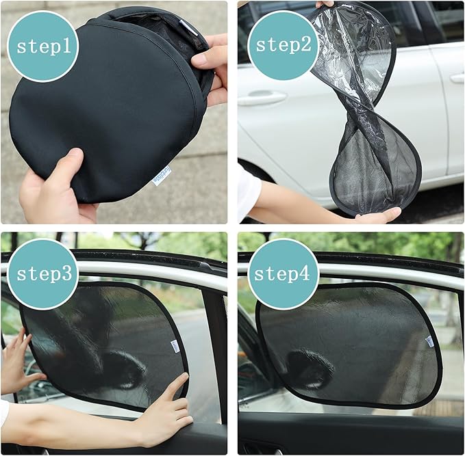 Funbliss Bar Mirror for Baby + 2 Pack Car Window Shades Bundle (19″ × 12″), UPF 50+ Window Shade for Baby in Car, 360° Rotation Fully-Adjustable Straps