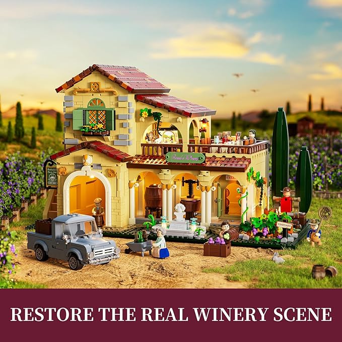 Farm Vineyard-Estate Lighting Building-Bricks-Set - 2800 Pcs Winery Chateau House Collection LED Light Wine Cottage Model Display Set for Adults and Farm Series Building Collectors