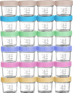 WILLDAN Glass Baby Food Storage Jars w/Lids (4 oz, 24 Pack Set) Snack, Puree, Reusable Small Containers, Breast Milk, Fridge or Freezer, Microwave & Dishwasher Safe, Essential Must Have for Infants