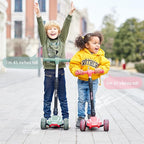 LOL-FUN Toddler Scooter for Kids Ages 3-12 Years Old Boy Girl with 3 Wheel LED Lights, Extra-Wide Childrens Foldable Kick Scooter Kids Ages 3-5 with 4 Adjustable Height and Lean-to-Steer