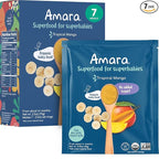 Amara Organic Baby Food - Stage 2 - Tropical Mango - Baby Cereal to Mix With Breastmilk, Water or Baby Formula - Shelf Stable Baby Food Pouches Made from Organic Fruit - 7 Pouches, 3.5oz Per Serving