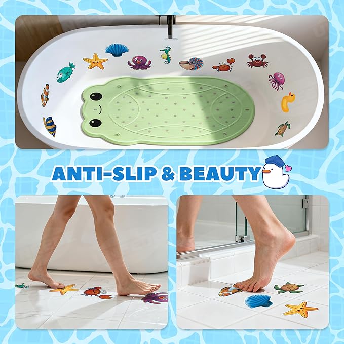 UNEEDE Kids Bathtub Mat with 24PCS Non Slip Bathtub Stickers, Non Slip Shower Mat for Toddlers, Washable Anti Slip Tub Surface, Soft Rubber Mat for Bathtub Shower, Waterproof Bathtub Essentials
