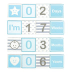 I'm Solid Wood Monthly Weekly Yearly Milestone Age Blocks, Newborn Gifts & Keepsakes for Picture Props (4 Pcs/Blue)
