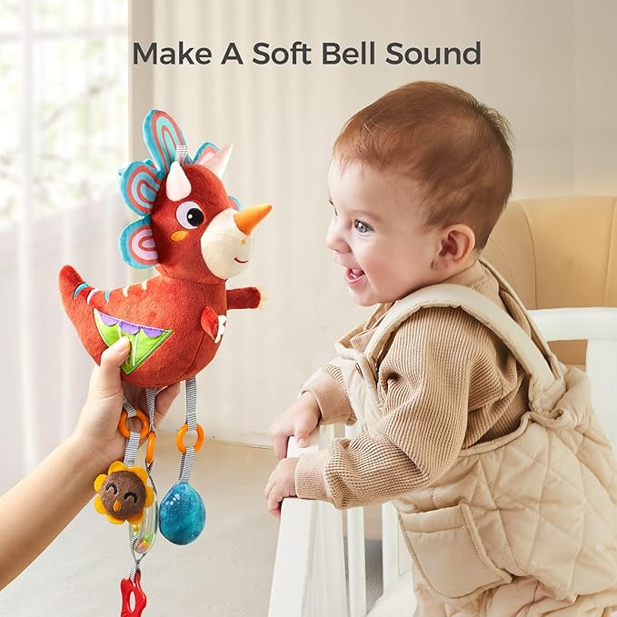 TUMAMA Dinosaur Plush Toy with Wind Chime, Car Seat Stroller Stroller Crib Hanging Toys, Baby Toys for 0 3 6 9 12 Months