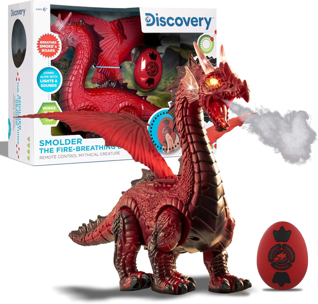 Discovery Kids RC Dragon Smoke, Large Dinosaur Toy w/Actual Smoke Breath, Wing-Flapping, Roaring, Light-Up, Realistic Sound, Easy to Use Remote Control, Fire Mist, Fun Robot Birthday