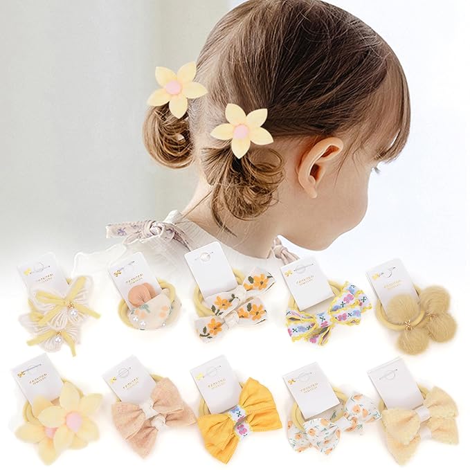Boutique Baby Hair Accessories - 20 Pcs Hair Ties with Bows, 1.2 Inch Elastics Ponytail Holders, Pigtails Rubber Bands for Little Girls (Set-B)