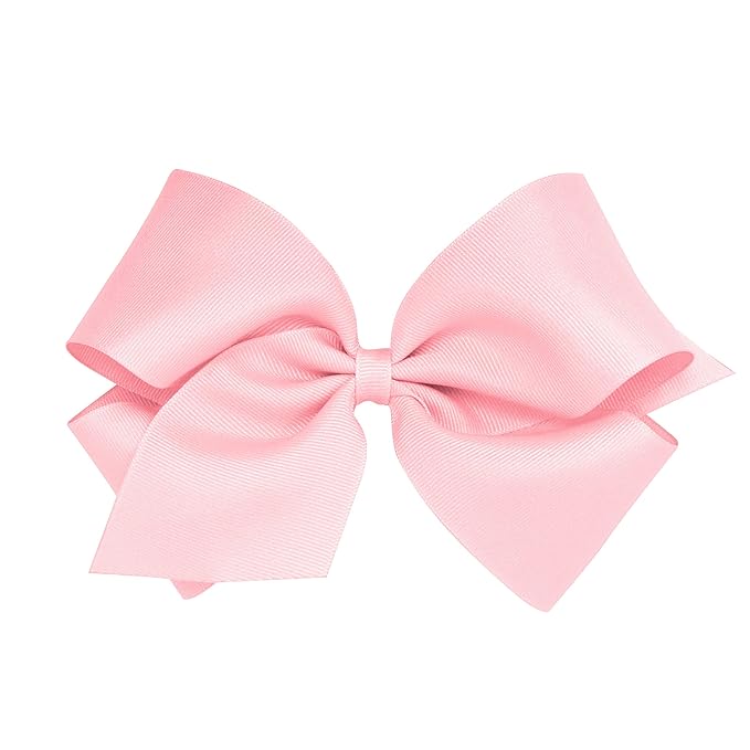 Wee Ones Girls' Plain Wrap Classic Grosgrain Hair Bows on a WeeStay No-Slip Hair Clip, Handmade, King, Light Pink