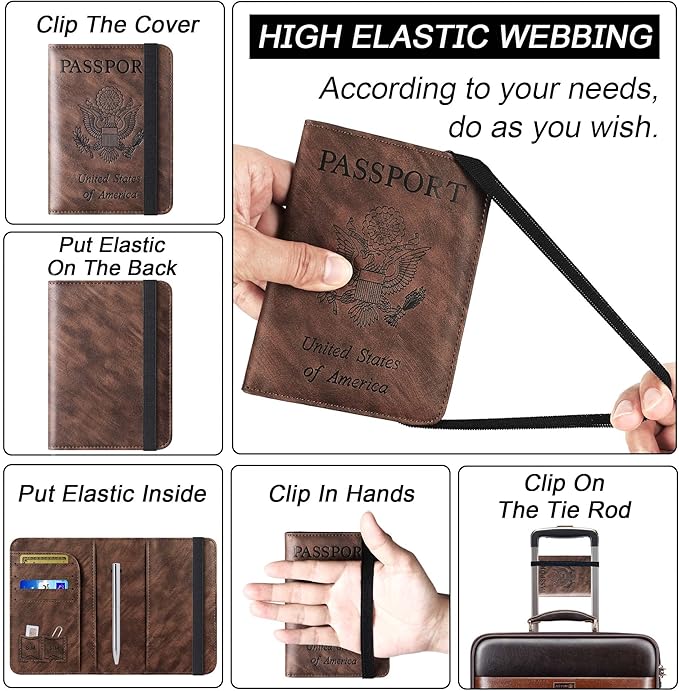 Passport Holder Cover Wallet Travel Essentials Leather Rfid Blocking Case Vacation Luggage Must Haves Travel Accessories for Men Women (116#Coffee)