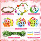 Syhood Daisy Crowns Making Kit, 109 Pieces Parts, Make Your Own Flower Crown Wreath Headbands and Bracelets Craft Kit Hair Accessories Handmade DIY Floral Garland Presents for Girls