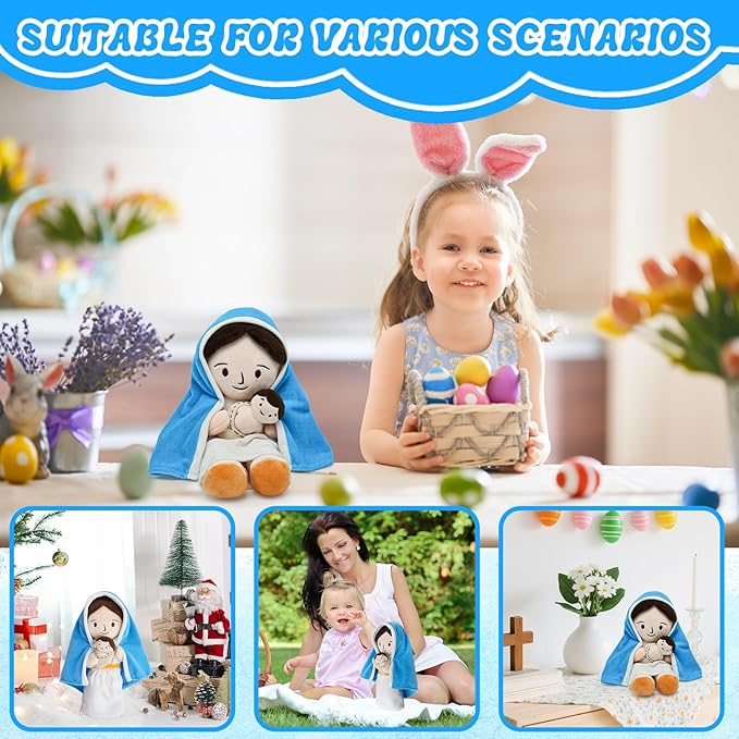 Jesus Plush Doll Guardian Mary Stuffed Baptism plushie Savior Toy for Church Sunday School Religious Easter