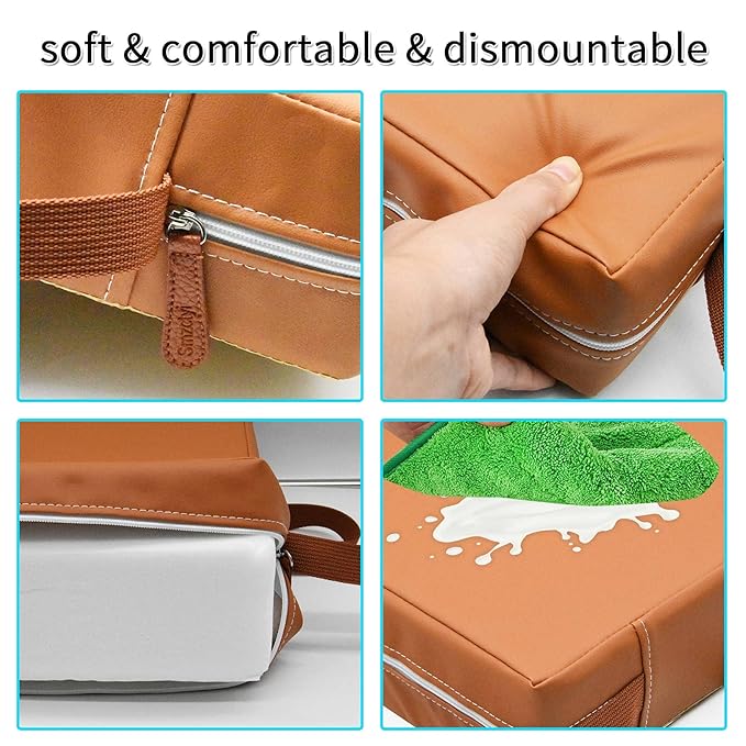 Toddler Booster Seat for Dining Table, PU Washable Double Safe Straps Non-Slip Bottom Booster Seat Dining Toddler, Portable Travel Increasing Cushion (Brown)