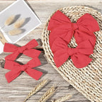 DEEKA 4 PCS Red Cotton Linen Hair Bows 3 Styles 5" & 4" Handmade Hair Bow set for Toddler Girls Alligator Hair Clips Knot Bows Hair Accessories for Little School Girls (Red)