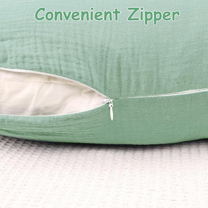 Hooyax Muslin Nursing Pillow Covers 2 Pack, Soft and Breathable Nursing Covers for Breastfeeding Pillows, Adorable Infant Feeding Pillow slipcover for Baby Boy and Girls (Green Leaf)