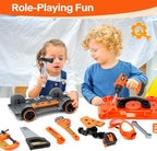 Kids Tool Bench-Zealous 79pcs Transformable Set, Toddler Workbench Toy with Electric Drill, Pretend Construction Playset for Boys Girls Age 3+, Orange & Black, HB3222-3