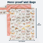 Tiny Twinkle Mess- Proof Waterproof Wet Dry Bag | 2-Packk Reusable Wet Bags for Swimsuits & Baby Clothes | Leakproof Wet Bag for Travel & Diaper Changes for Baby (Flutter)
