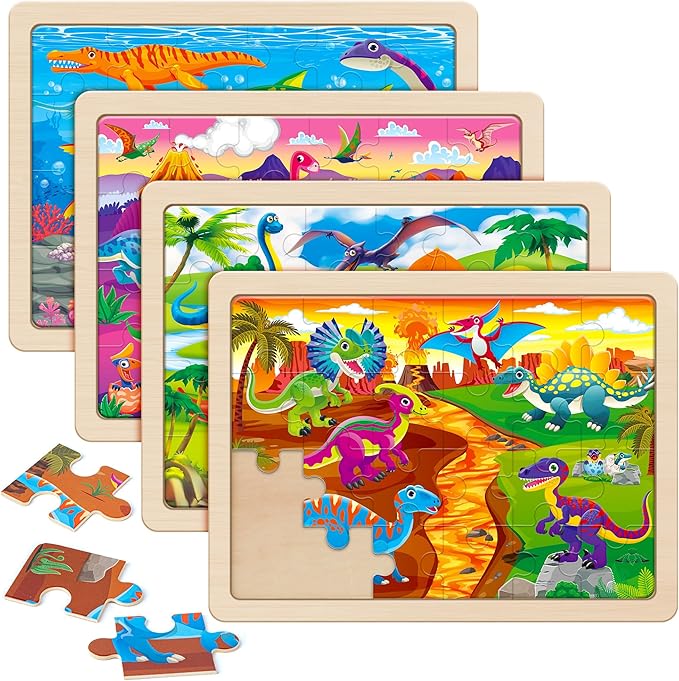 SYNARRY Large Wooden Dinosaur Puzzles for Toddlers 2-4, Wood Dino Puzzles for Kids Ages 4-6, Dinosaur Toys for Kids 3-5, Preschool Educational Children Learning Gifts for 3 4 5 Year Old Boys Girls