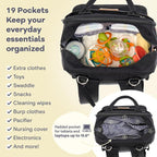 RUVALINO Diaper Bag Backpack-Expandable Baby Bag with up to 50% Capacity -Baby Essentials Bag with Changing Pad Insulated Bottle Holders & Pacifier Case, Waterproof, Black XL