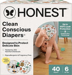 The Honest Company Clean Conscious Diapers for Delicate Skin | Up to 100% Leakproof | Hypoallergenic, Fragrance Free | Fall '25 Limited Edition Prints | Club Box, Size 6 (35+ lbs), 40 Count