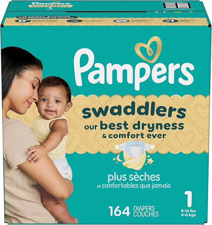 Pampers Swaddlers Diapers, Size 1 (8-14 lbs), 164 Count, Absorbent, Keeps Baby Dry and Comfortable, Skin Safe Disposable Baby Diaper (Packaging May Vary)