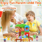 PLAY Safari Animals Figures Toys Playset, 20Pcs Realistic Jungle Forest Zoo Animals Figurines Tree House Playset with Lights & Sounds for Toddlers, Learning Toys Gifts for Girls Boy Ages 18M+