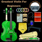 1/4 Fiddle Green Colored Premium Violin Outfit for Beginners Adults Kids With 5 Color Fingering Tape- Handcrafted Student Beginner Violin