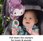 Fisher-Price Baby Stroller Toy Sing & Go Purple Monkey Musical Sensory Plush with Crinkle & Clackers for Newborns from Birth+