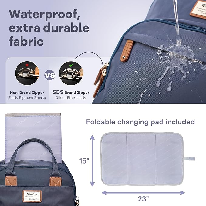 RUVALINO Diaper Bag Backpack, Multifunction Travel Back Pack Maternity Baby Changing Bags, Diaper Changing Totes, Waterproof and Stylish, Navy Blue