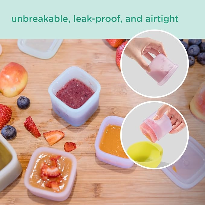 Olababy Clear Sense Silicone Storage Containers 4pk for Baby Food, Snacks, Formula, Puree, Sauce & More | Micro Plastic & BPA-Free | Daycare Essentials for Toddlers and Kids (Mint, 4 oz / 120 ml)