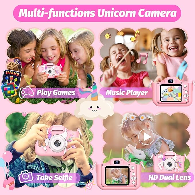 Upgrade Kids Camera for Girls, Christmas Birthday Gifts for Boys, 1080P HD Selfie Digital Video Camera for Toddlers, Cute Portable Little Girls Boys Gifts Toys for 3 4 5 6 Years Old