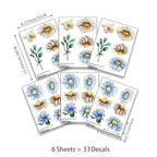 YouRfocus Blue Daisy Wall Decals | 33 PCS Boho Flower Stickers for Girls' Rooms, Playrooms, and Nurseries | Dual Layer Print for High Coverage | Removable Peel and Stick Wall Decor | 6 Sheets
