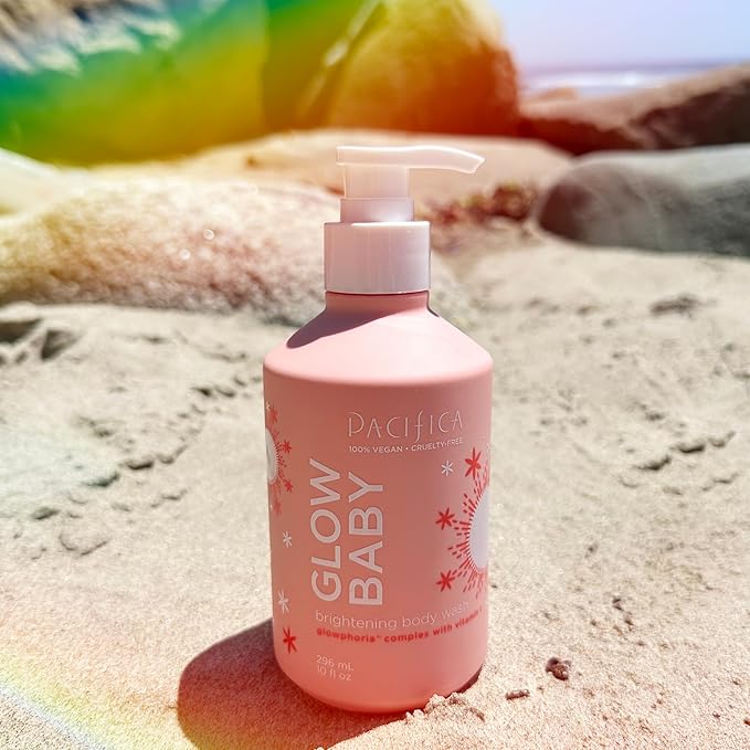 Pacifica Glow Baby Brightening Body Wash – Vitamin C & AHA Exfoliating Body Wash for Glowing Skin, Moisturizing Daily Shower Gel for Dull Dry Skin, Niacinamide & Kakadu Plum, Vegan, 10 oz