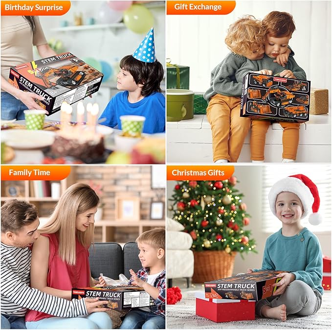 5in1 STEM Building Kits for Kids, STEM Building Toys for Kid, Remote & APP Controlled Excavator/Crane/Bulldozer/Road Roller/Dump Trucks Building Blocks Set for Boys Girls Birthday Xmas Idea Gifts