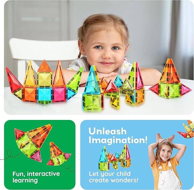 PicassoTiles Magnetic Tile 24pc Mini Diamond Magnetic Building Blocks Set Travel Size STEM Educational Construction Toy Portable Hands On Learning Creative Open Ended Play for Kids Ages 3 Plus PTM24