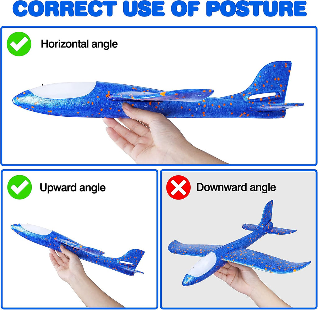 CUKU 4 Pack LED Light Airplane Toys-17.5" Large Throwing Foam Plane-2 Flight Modes Glider Plane-Outdoor Flying Toys for Kids-Flying Toys Gift for Boys Girls 3 4 5 6 7 8 9 Years Old