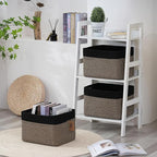 COMFY-HOMI 3PACK Cotton Rope Square Basket with Handles for Shelves|Dog Toy Bin and Storage|Baby Gift|Shoe Organizer|New 13.5" x 11" x 9.5" for Living Room (Black/Jute)