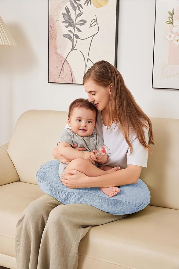 Nursing Pillow for Bottle and Breastfeeding, Ergonomic Comfort Nursing Essentials for Mom and Baby, Feeding Support Pillow with Removable Cover, Easier and Healthier Nursing (Blue)