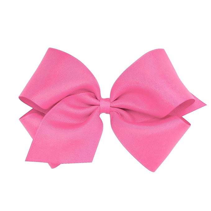 Wee Ones Girls' Plain Wrap Classic Grosgrain Hair Bows on a WeeStay No-Slip Hair Clip, Handmade, King, Hot Pink