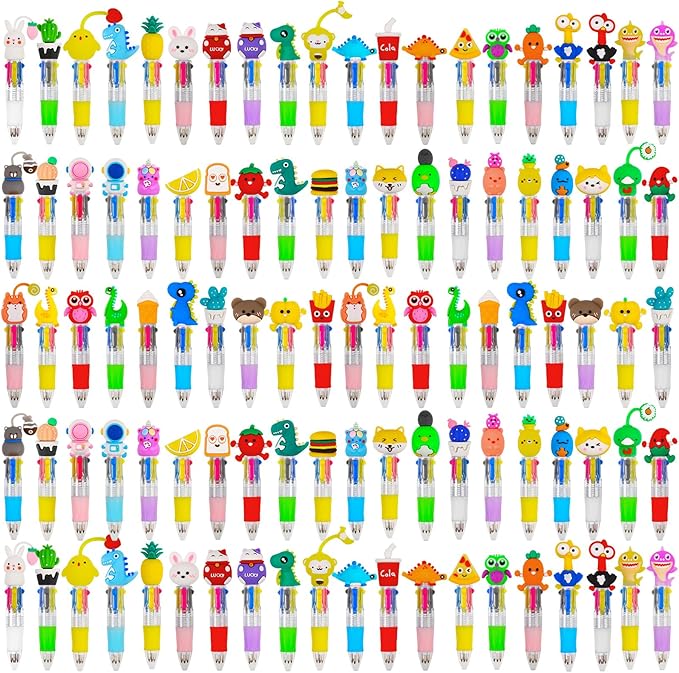100Pcs Mini Multicolor Pens in One 4-in-1 Cute Pens Bulk for Kids, Ballpoint Pen for Birthdays and Children's Parties, Fun Gifts Assorted Ink Kawaii Pen