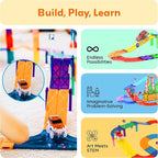 PicassoTiles 6 Piece Magnetic Tiles Race Track Ramp Accessories STEM Building Blocks Toys Magnet Tile Educational Construction Playset Boys Girls Brain Development and Creative Pretend Play Toy PTR06