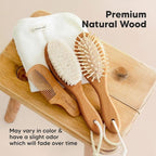 Baby Hair Brush and Comb Set for Newborn - Wooden Baby Hair Brush Set with Soft Goat Bristle, Baby Brush Set for Newborns, Baby Brush and Comb Set Girl, Boy, Toddler Cradle Cap Brush(Oval, Golden Oak)