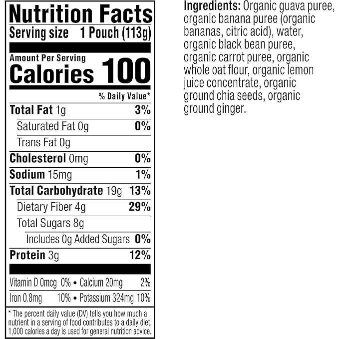 Plum Organics Mighty 4 Organic Toddler Food - Guava, Banana, Black Bean, Carrot, and Oat - 4 oz Pouch (Pack of 12) - Organic Fruit and Vegetable Toddler Food Pouch
